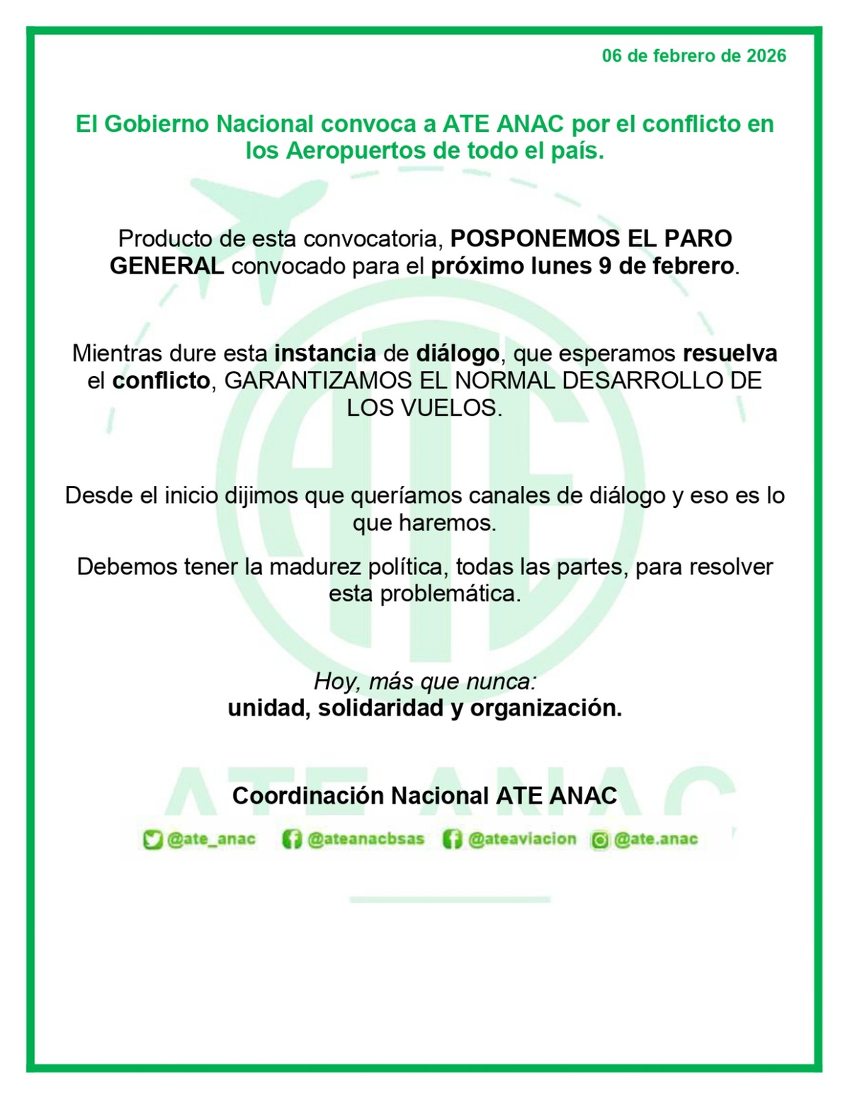 Comunicado de ATE ANAC. Comunicado de ATE ANAC. 