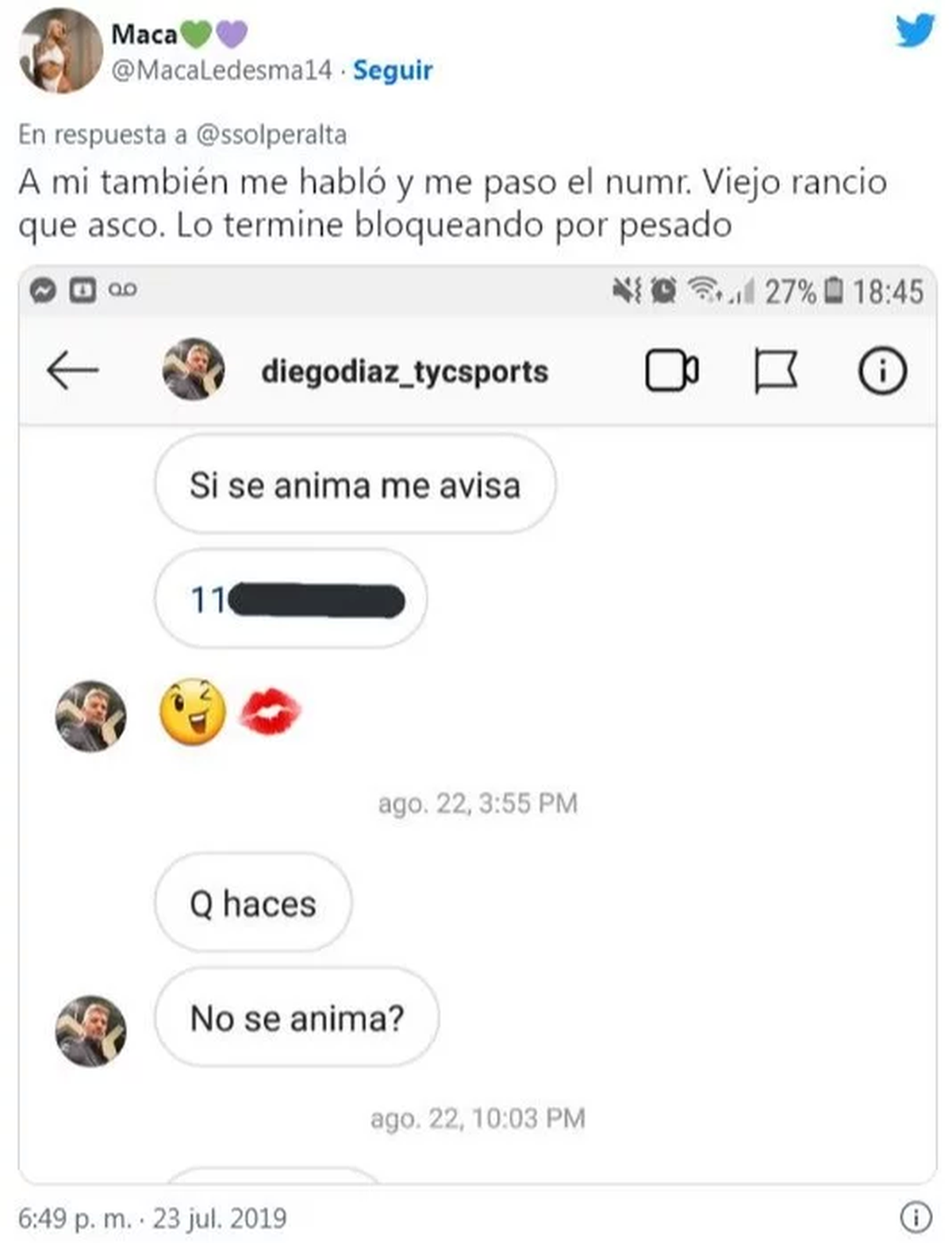 Diego Díaz, periodista y conductor del canal TyC Sports, fue denunciado y escrachado por abuso sexual por parte de una joven entrenadora.