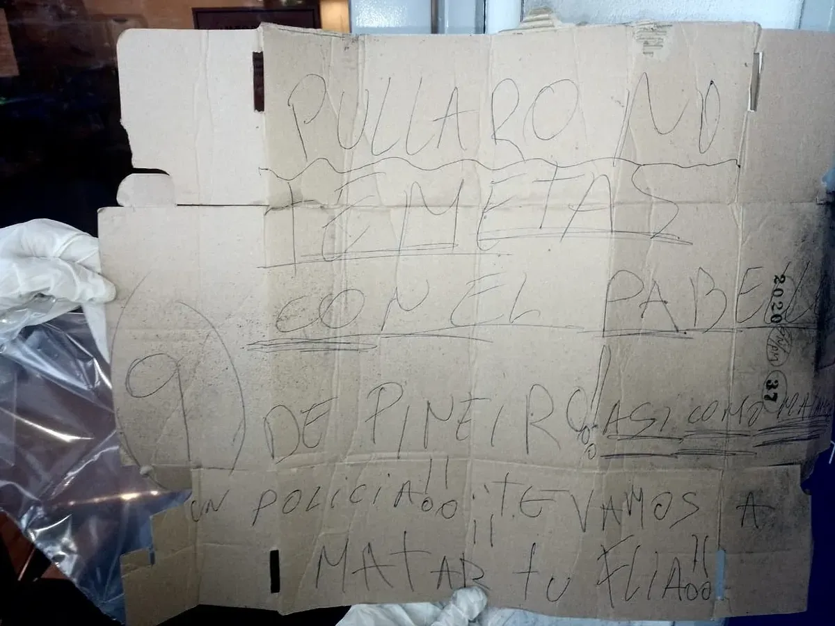 Uno de los primeros mensajes intimidantes hacia Pullaro. Uno de los primeros mensajes intimidantes hacia Pullaro.