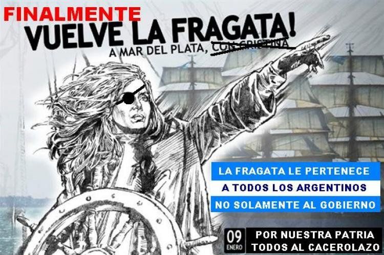 Un afiche del #9E que satiriza las gráficas del kirchnerismo que promocionan el acto por el retorno de la Fragata Libertad.