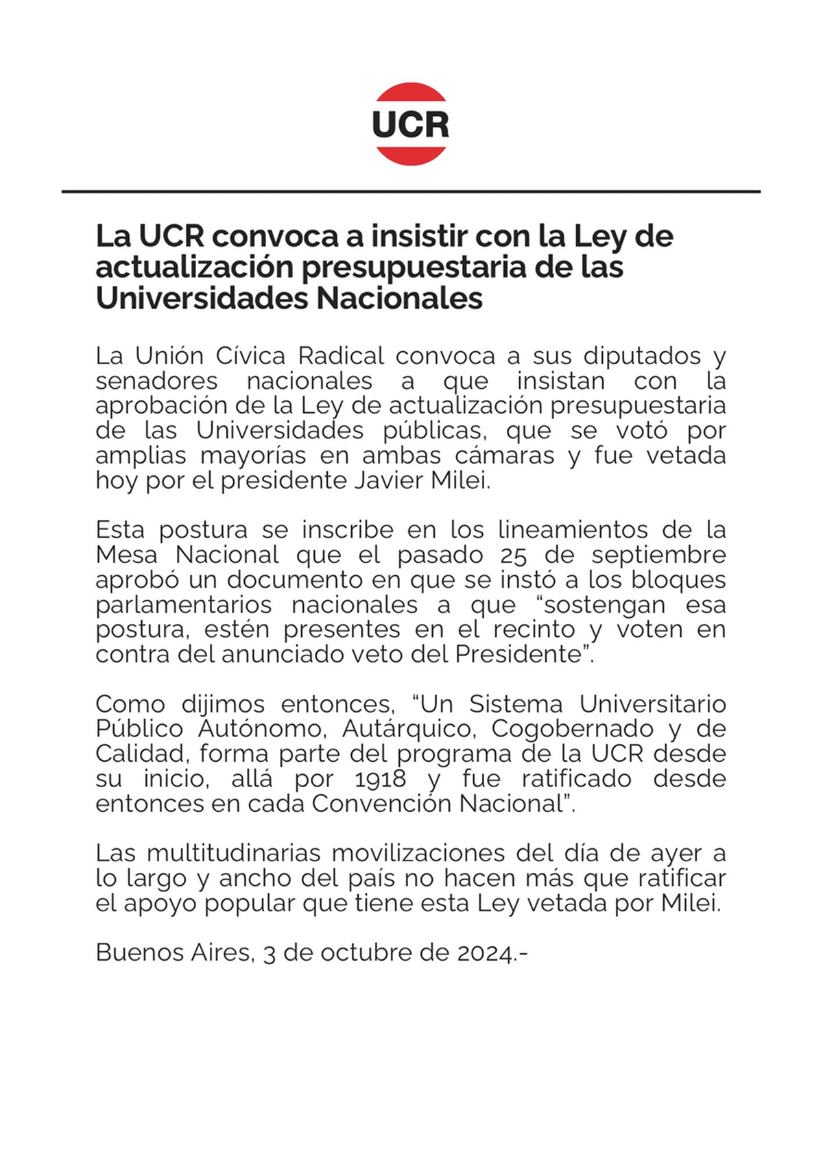 La UCR busc&oacute; no repetir errores y aun&oacute; criterio en defensa de las universidades